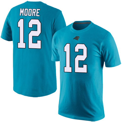Carolina Panthers Men Blue DJ Moore Rush Pride Name and Number NFL Football #12 T Shirt->nfl t-shirts->Sports Accessory